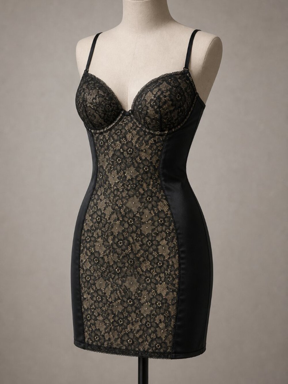 Sweet Nothings Black & Nude Lace Chemise Sleepwear Size 38D